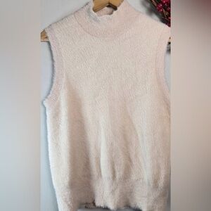 Bailey 44 Fuzzy Sweater Vest XS Mock Neck Soft Knit Blush Pink Sleeveless